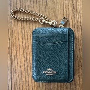 Coach Green Leather Card Holder with Chain